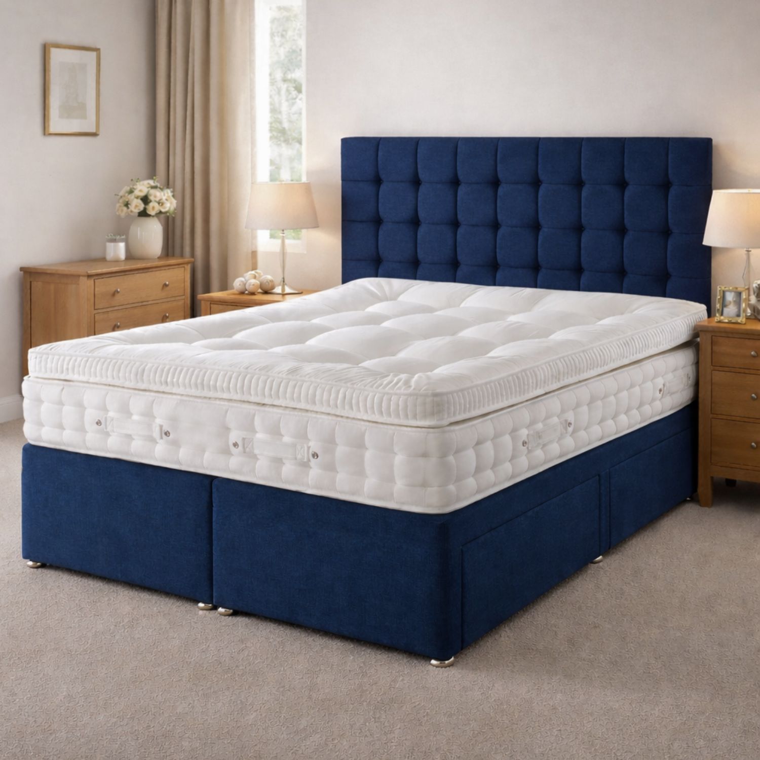 NC-5000 Premier Mattress with Sapphire Divan bed in opulence blue