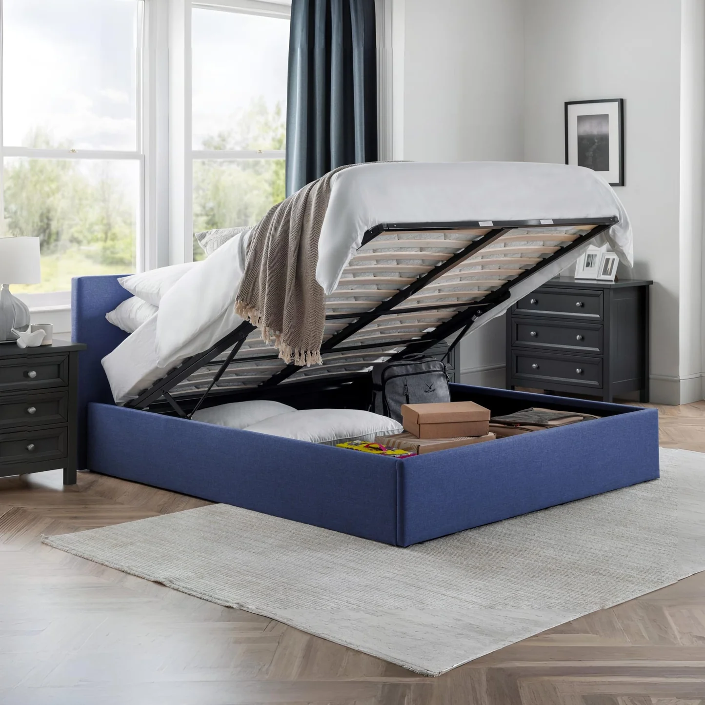 Rialto blue ottoman storage bed