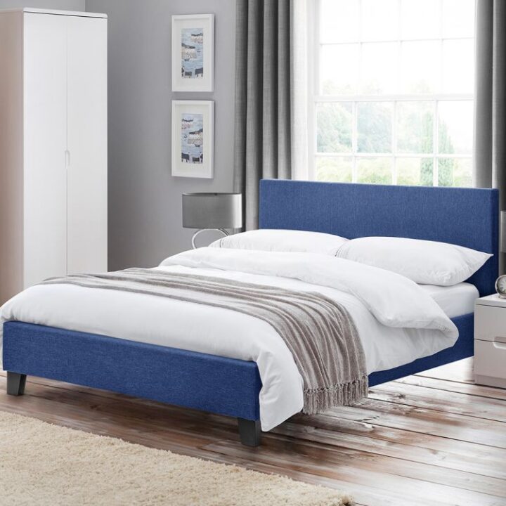 Rialto blue bedstead with square headboard