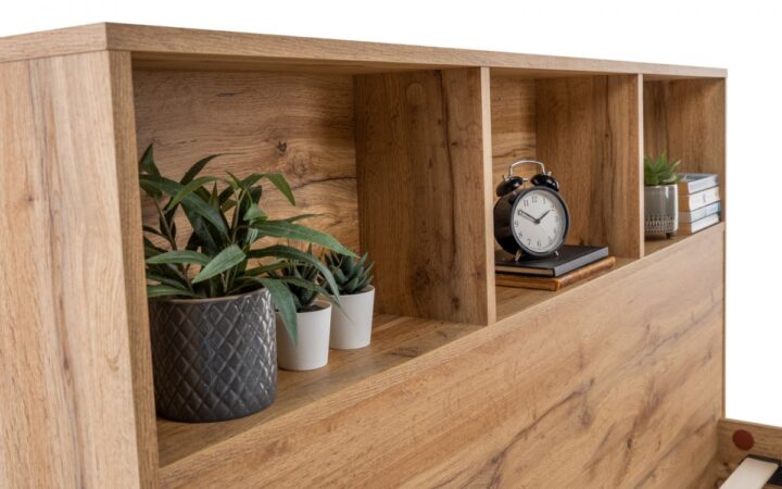 Bali bookcase oak bed detail