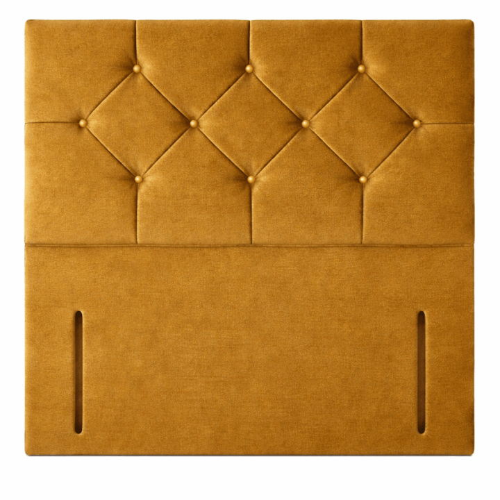 Plush mustard velvet headboard with button detailing