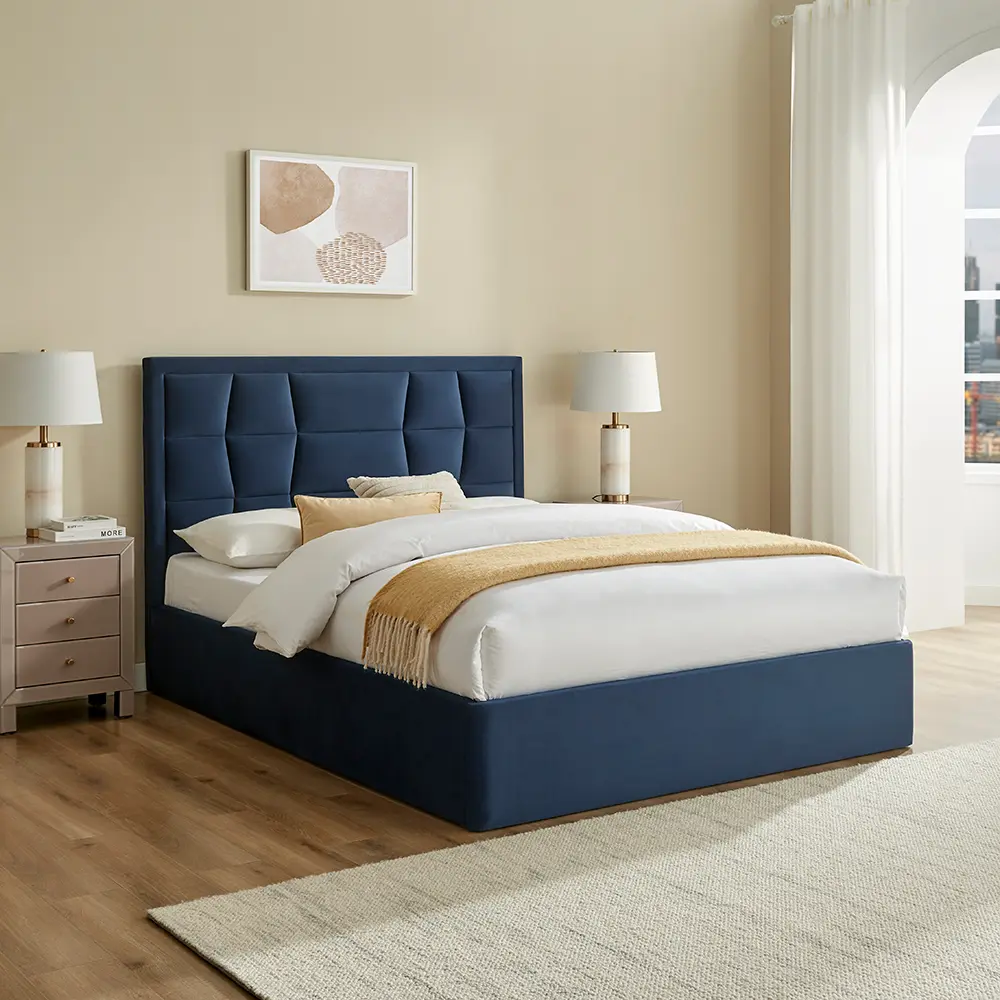 Carmen navy blue endlift ottoman bed