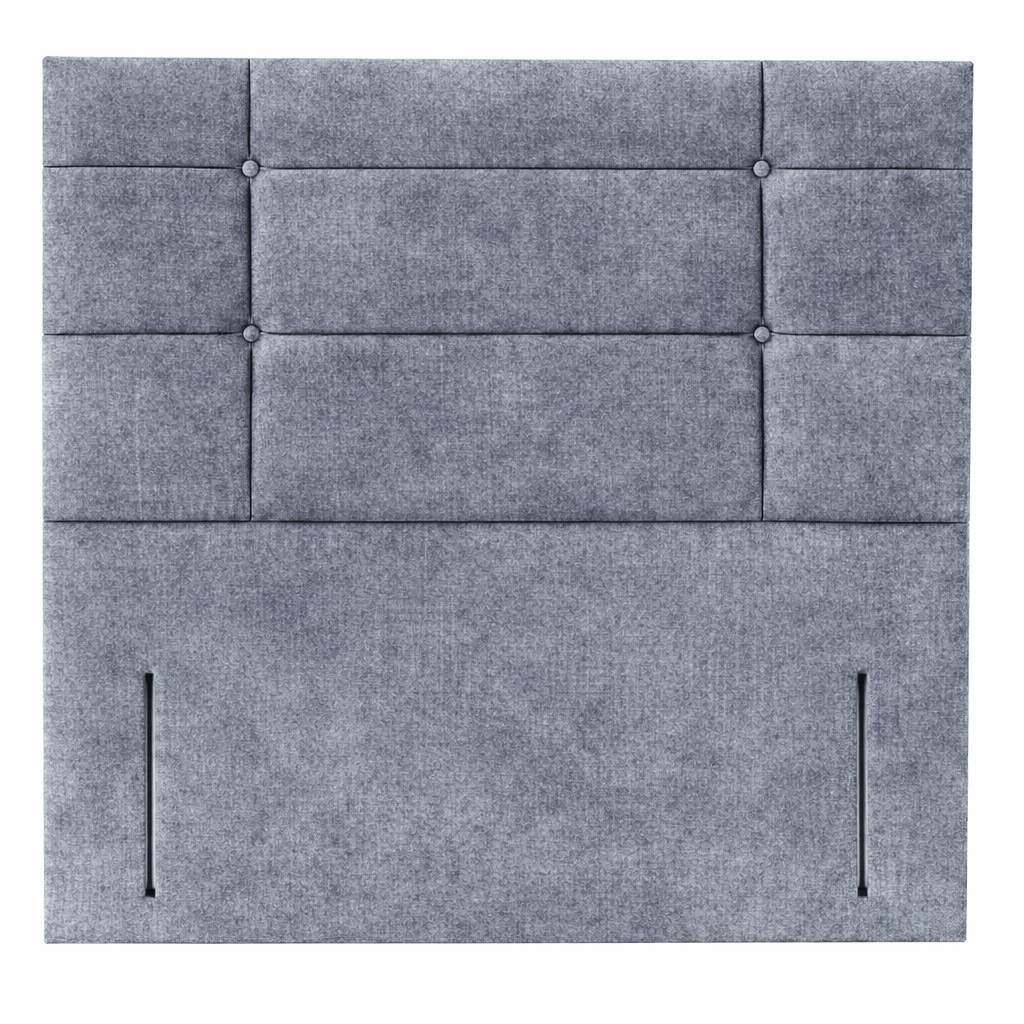 soft mottled grey velvet panelled headboard with buttoned detail