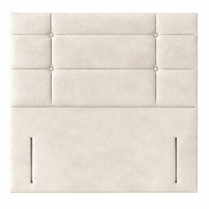 Floorstanding panelled headboard in soft mottled ivory fabric with button detail