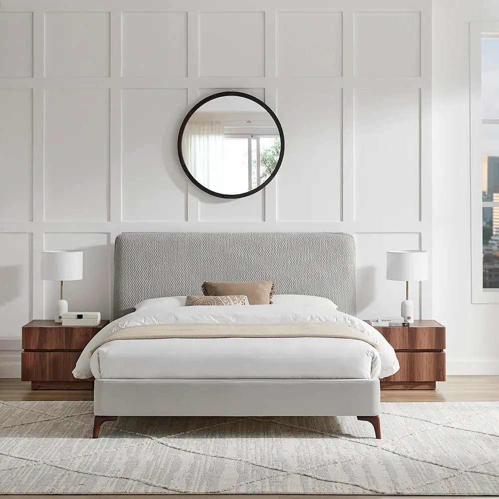 Dawn grey quilted bed frame lifestyle scene