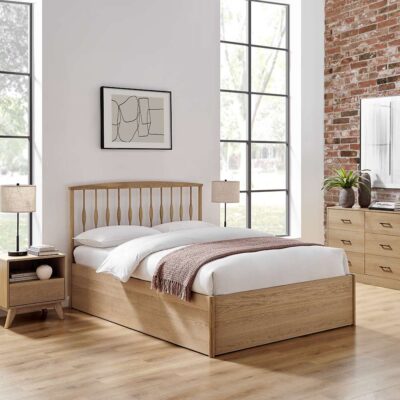 Juno oak bedframe with under bed storage
