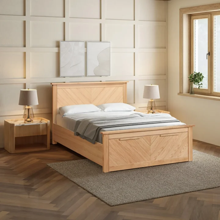 kenji oak bed with storage drawer