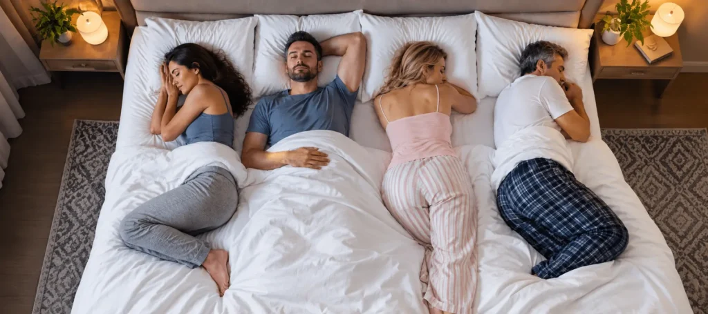image demonstrating different sleeping styles - front, back and side.