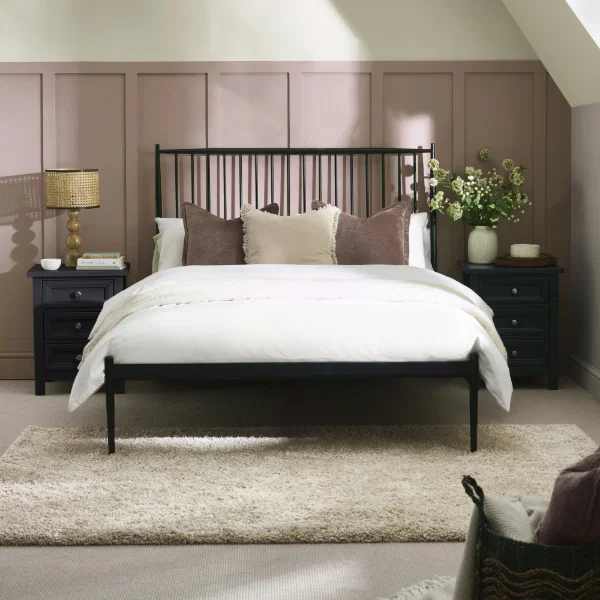 Floyd black metal bed frame with spindle headboard
